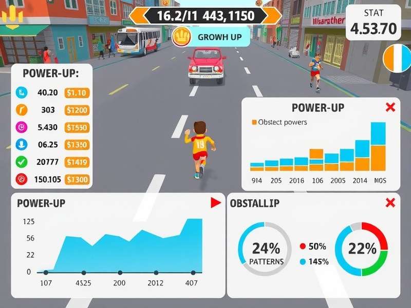 Mighty Marathoner strategy guide showing power-up locations and obstacle patterns