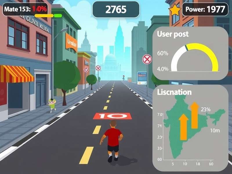 Mighty Marathoner gameplay screenshot showing character running through Indian city